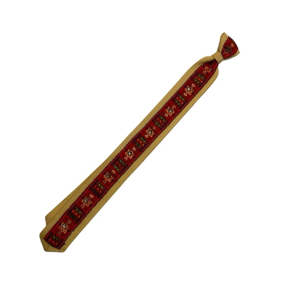 Handmade Vtg Swedish Men Tie Folk Costume Yellow Red 1960-1970 Rhinestone Trim